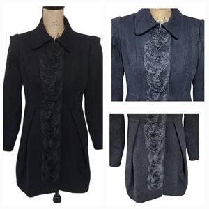 TIBI Black Wool Academia Vintage Vibes‎ Goth Victorian Coat Women's Size 2